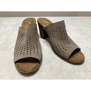 Toms Women’s Size 9 Majorca Suede Tan Beige Leather Heels Open Toe Shoes
